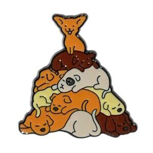 Dog Puppy Pile Enamel Pin Brooch Large Colorful